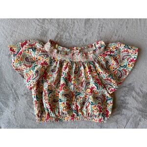 Marine Layer Womens Top Size S Multi Paisley Smocked Cotton Gauze Boho Summer